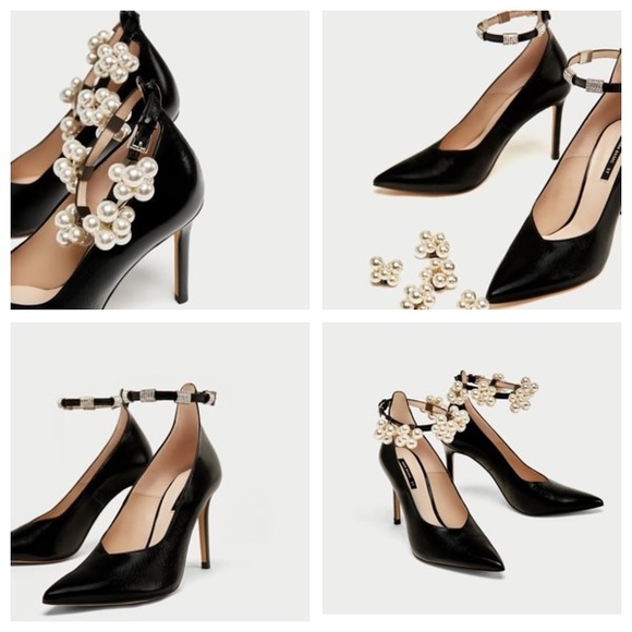 LAST ONE Zara leather heels w/ removable pearls - Picture 2 of 8
